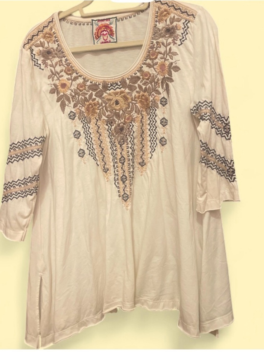 Johnny Was Embroidered Cream Women's Tunic Top